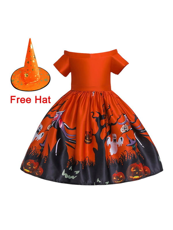 Halloween Witch Cosplay Dress for Kids - Cartoon Print Costume Dress Multiple Patterns