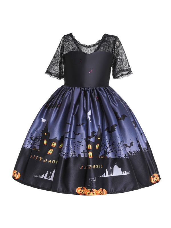Halloween Witch Cosplay Dress for Kids - Cartoon Print Costume Dress Multiple Patterns