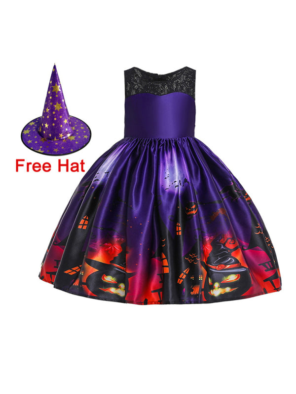 Halloween Witch Cosplay Dress for Kids - Cartoon Print Costume Dress Multiple Patterns