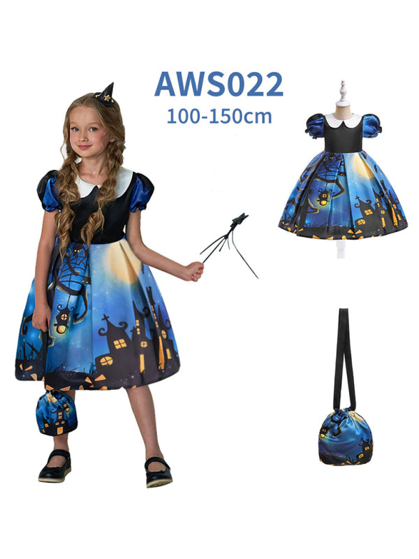 Girls' Halloween Witch Costume Party Dress - Multiple Patterns