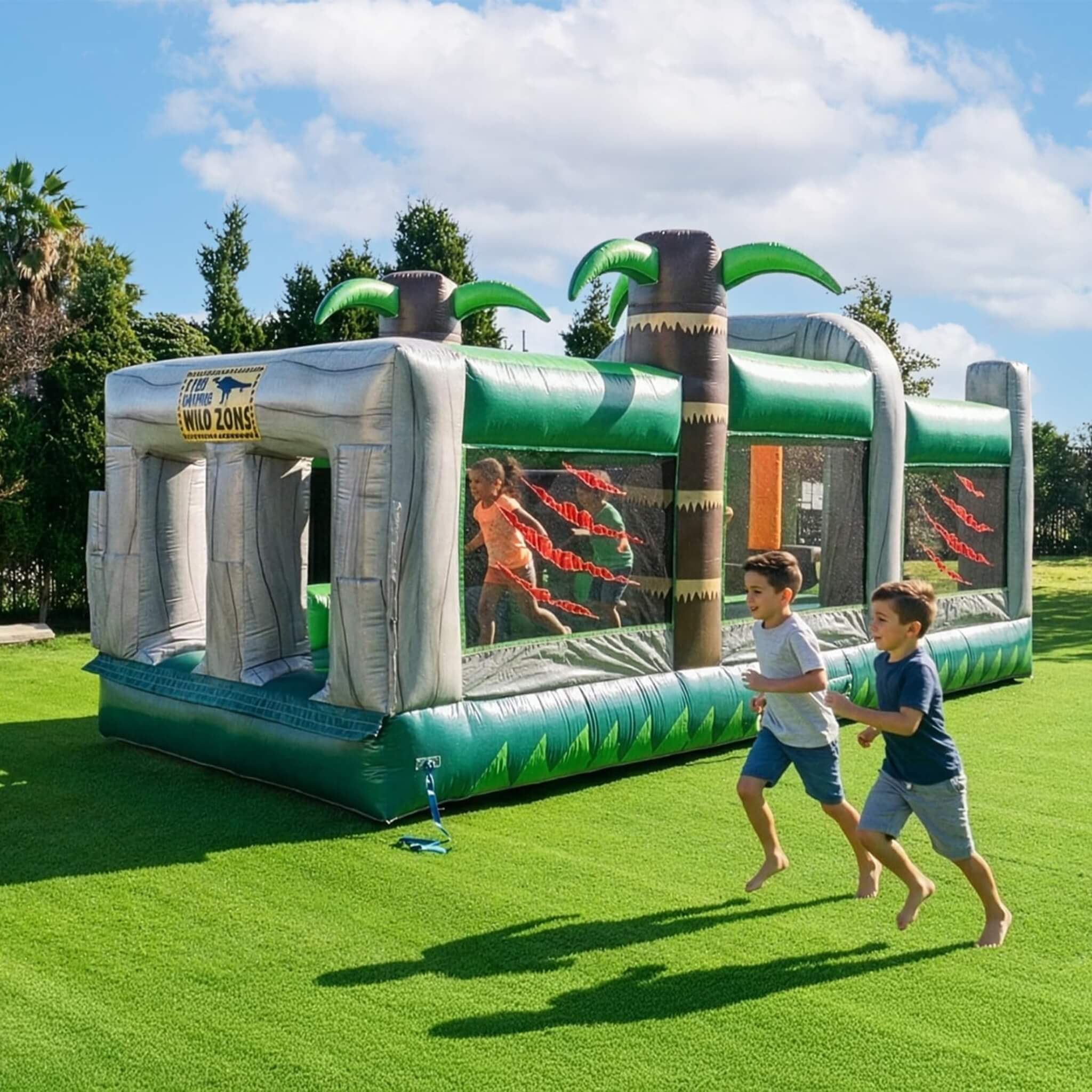 Pista de obstáculos inflable de dinosaurio de 20 pies con soplador (SAK90817)