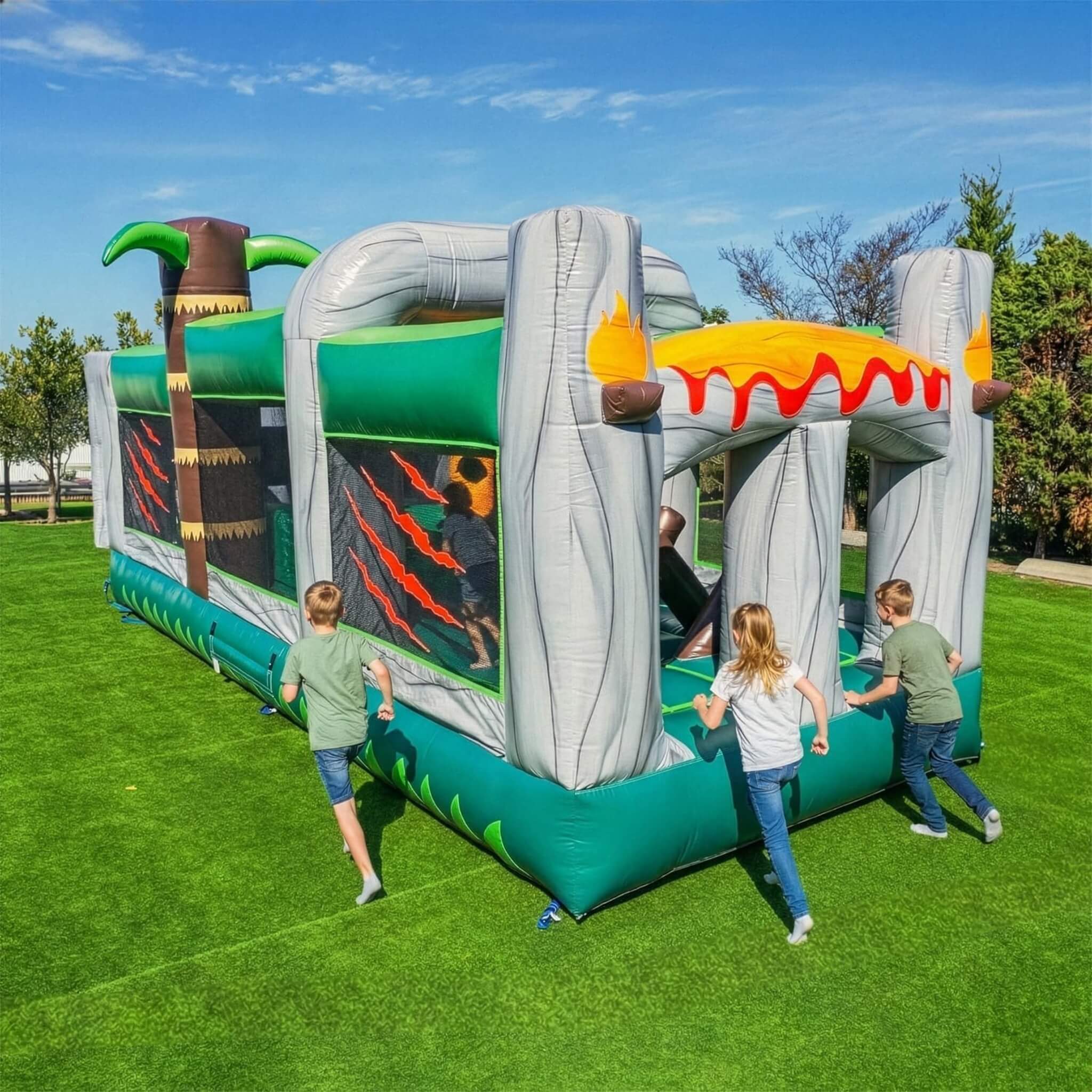 Pista de obstáculos inflable de dinosaurio de 20 pies con soplador (SAK90817)