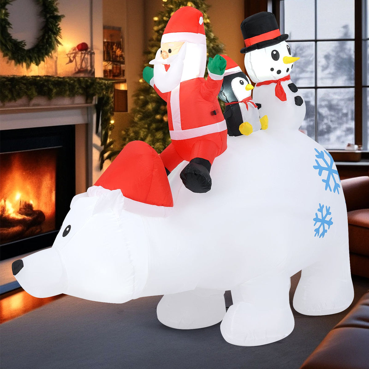 6 Ft Christmas Inflatable with Lights Animated Santa Penguin and Snowman