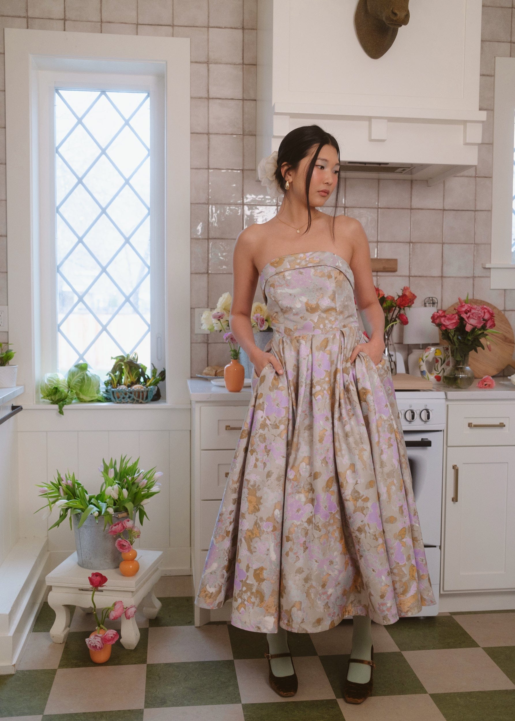 Vestido Jacquard sin Tirantes Anastelle
