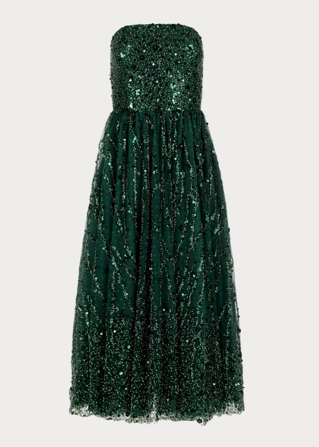 Vestido midi con corsé de lentejuelas sin tirantes Elphie - Verde