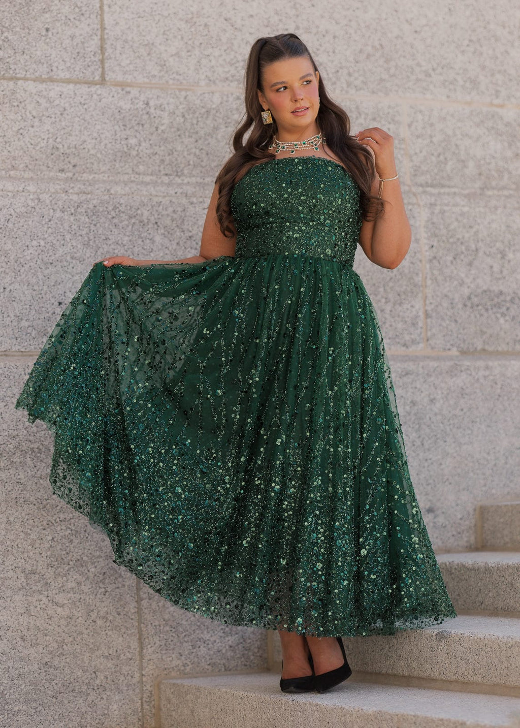 Vestido midi con corsé de lentejuelas sin tirantes Elphie - Verde