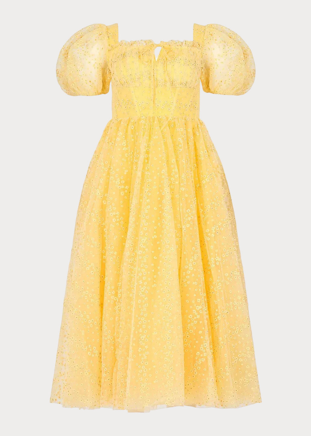 Vestido midi con mangas abullonadas Everbloom en amarillo