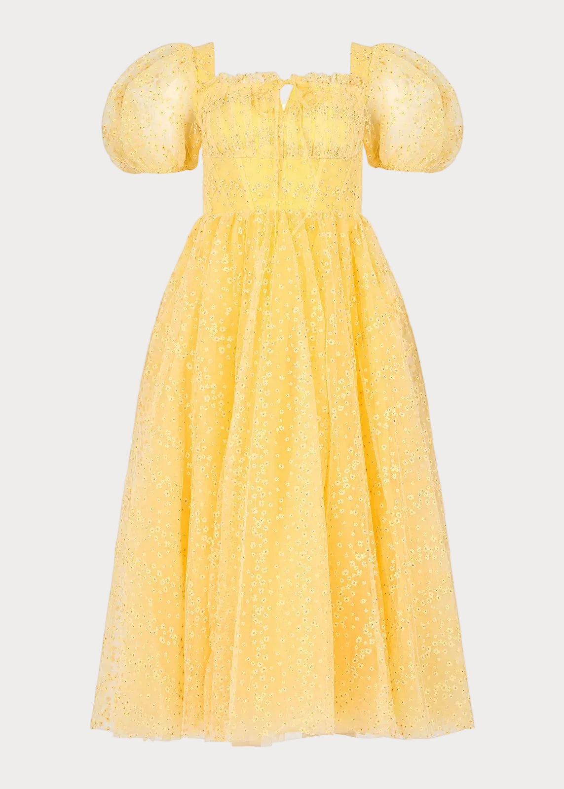 Vestido midi con mangas abullonadas Everbloom en amarillo