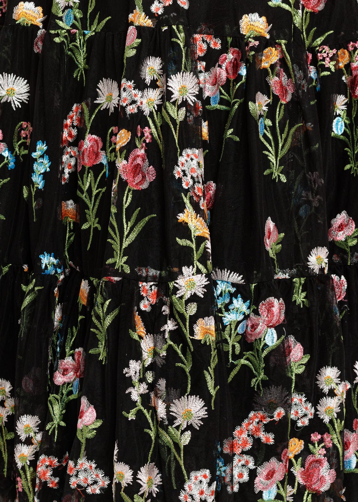 Vestido midi Margaret negro con bordado floral