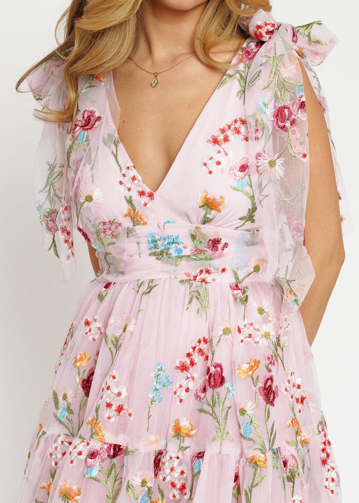 Vestido midi con bordado floral Margaret rosa
