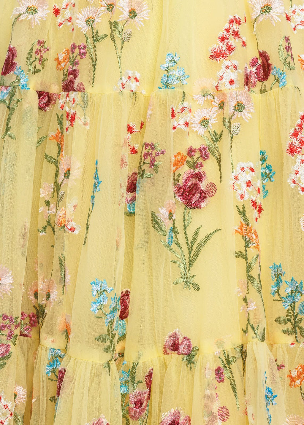 Vestido Midi Amarillo Bordado Floral Margaret
