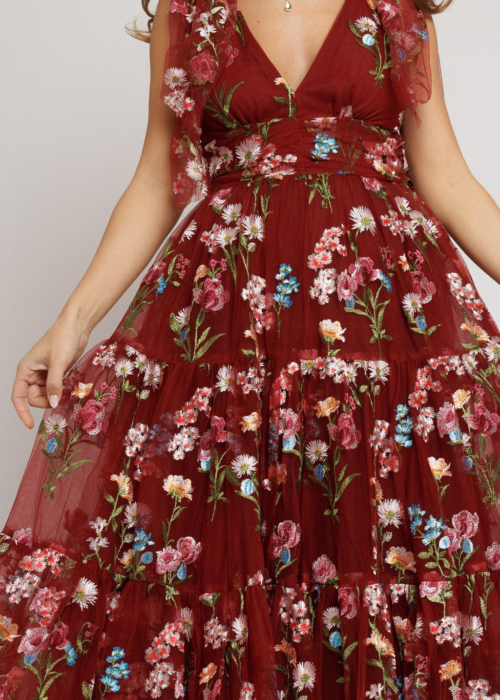 Vestido Midi Floral Margaret Rojo