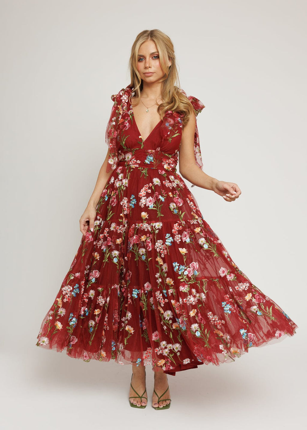 Vestido Midi Floral Margaret Rojo