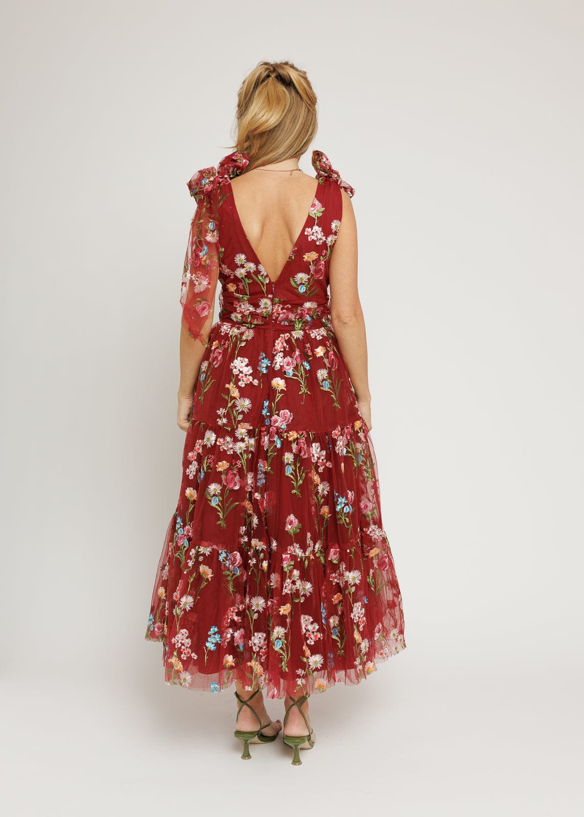 Vestido Midi Floral Margaret Rojo