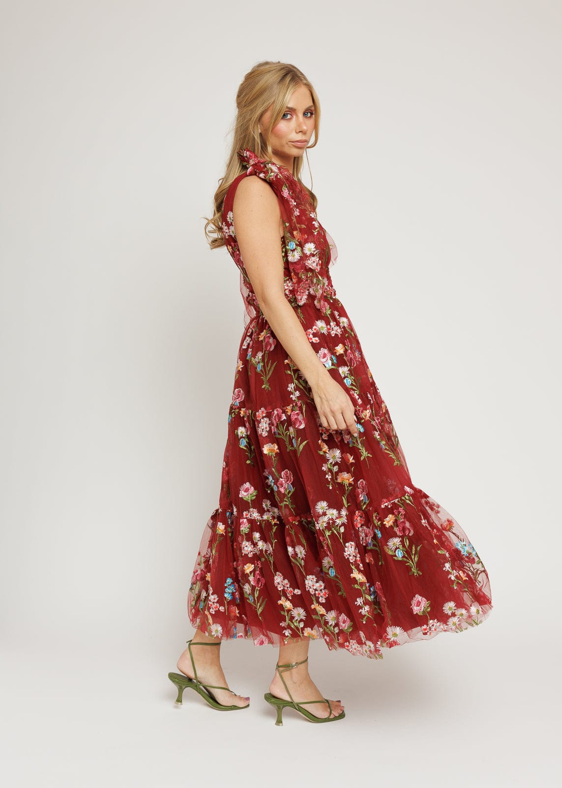 Vestido Midi Floral Margaret Rojo