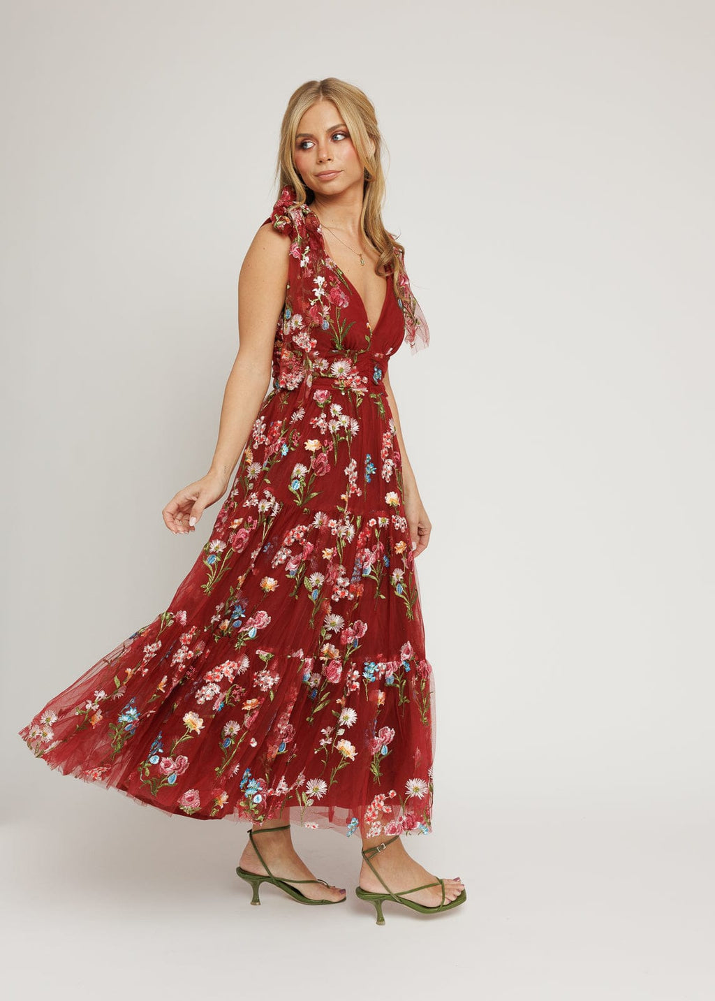 Vestido Midi Floral Margaret Rojo