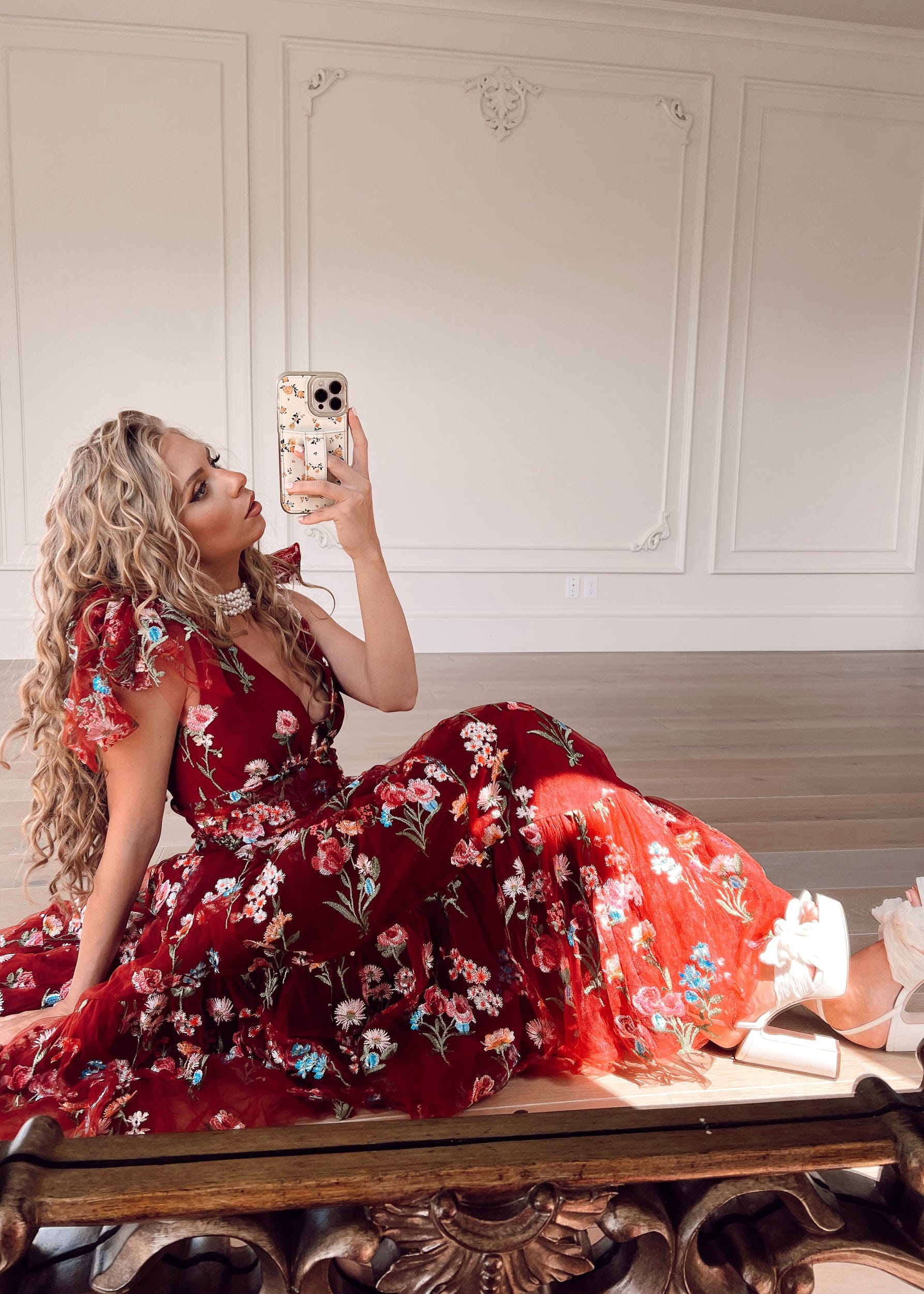 Vestido Midi Floral Margaret Rojo