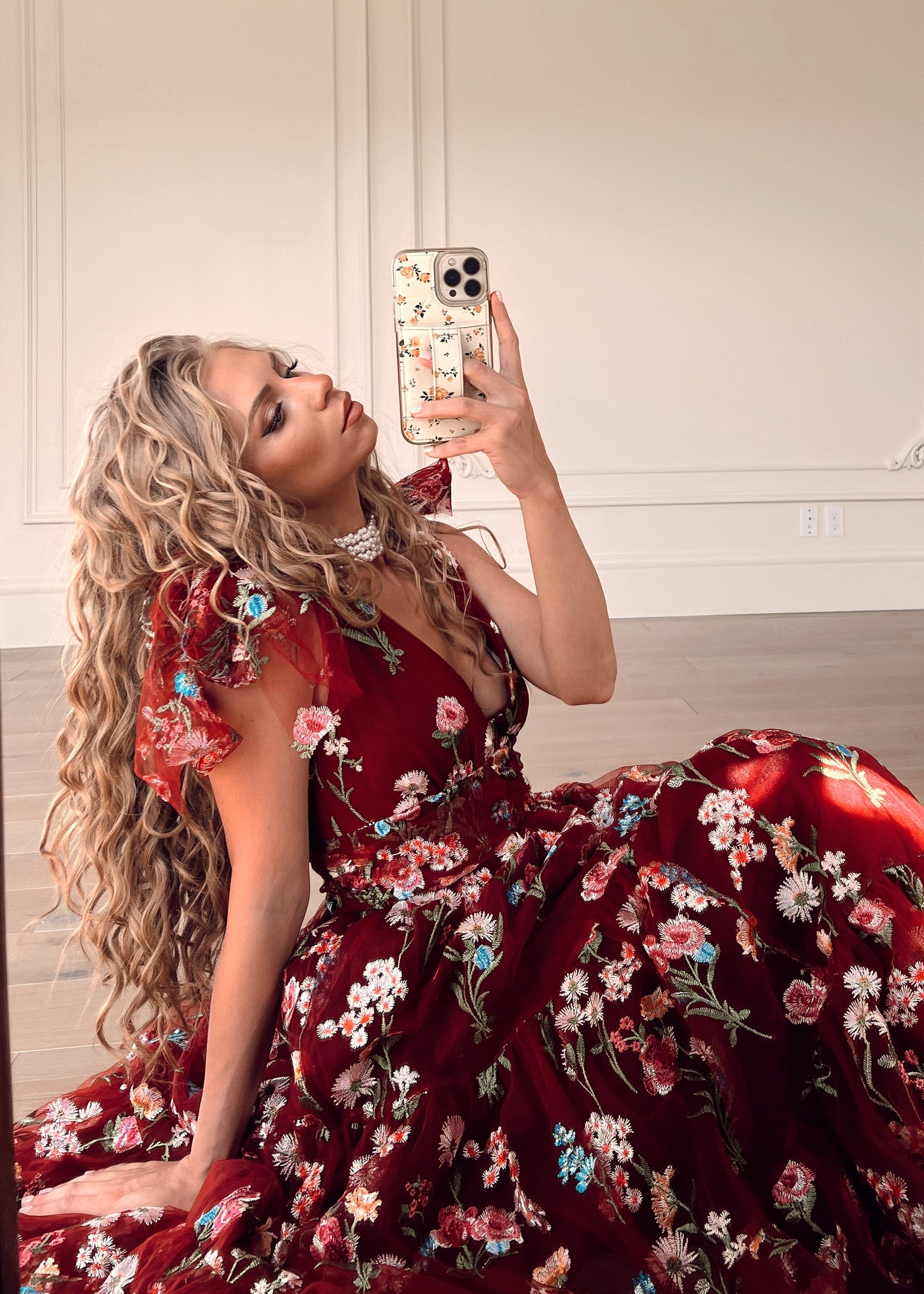 Vestido Midi Floral Margaret Rojo
