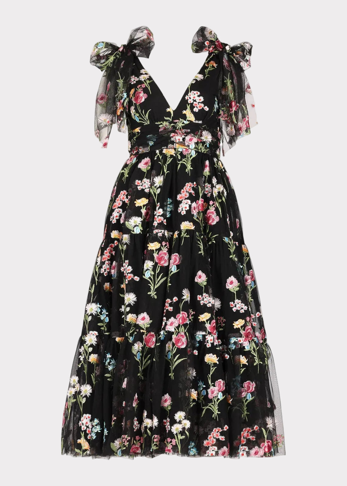 Vestido midi Margaret negro con bordado floral