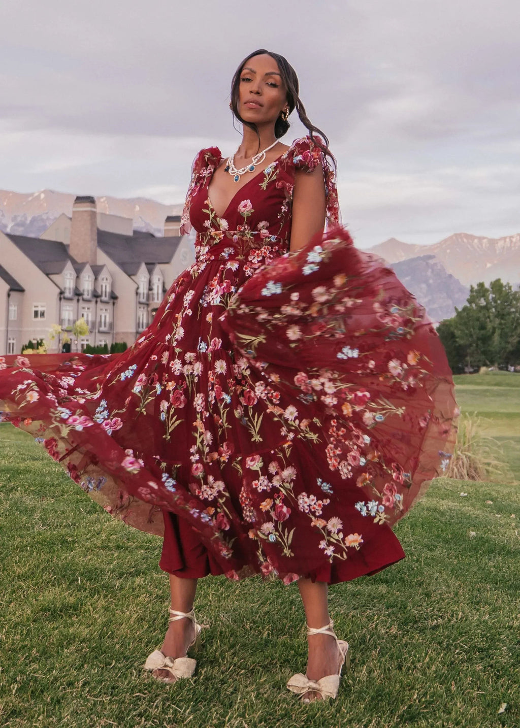 Vestido Midi Floral Margaret Rojo