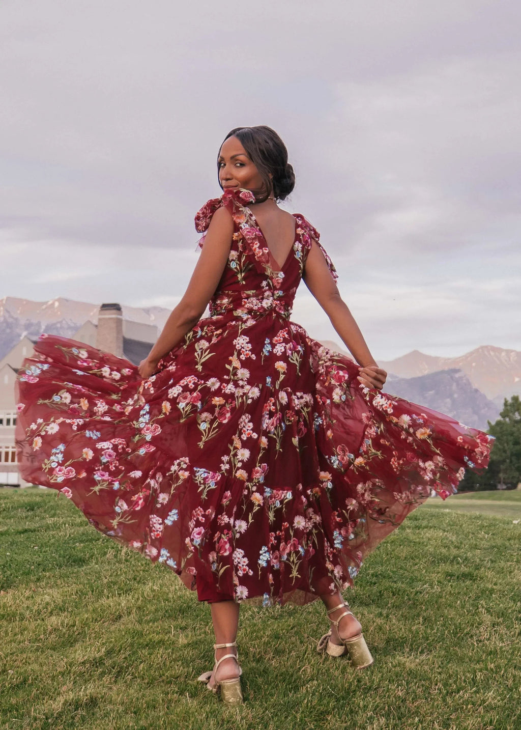 Vestido Midi Floral Margaret Rojo