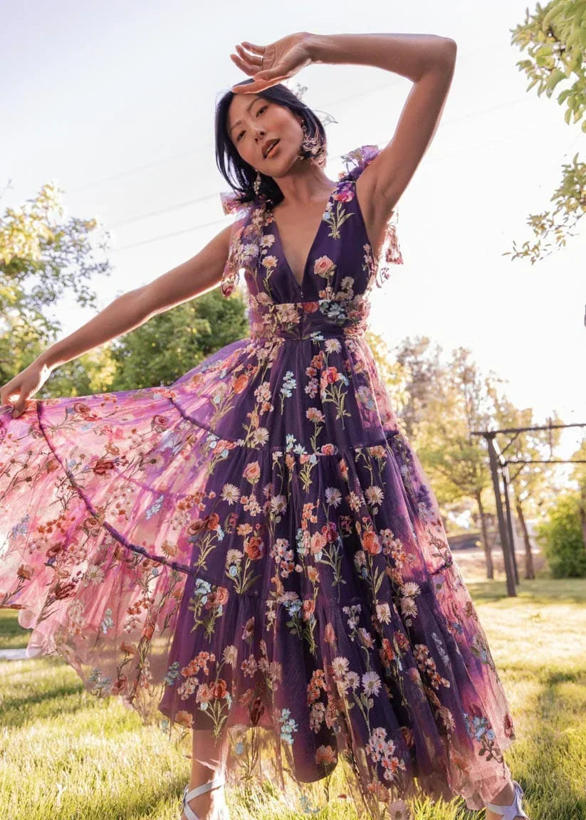 Vestido midi floral Margaret morado