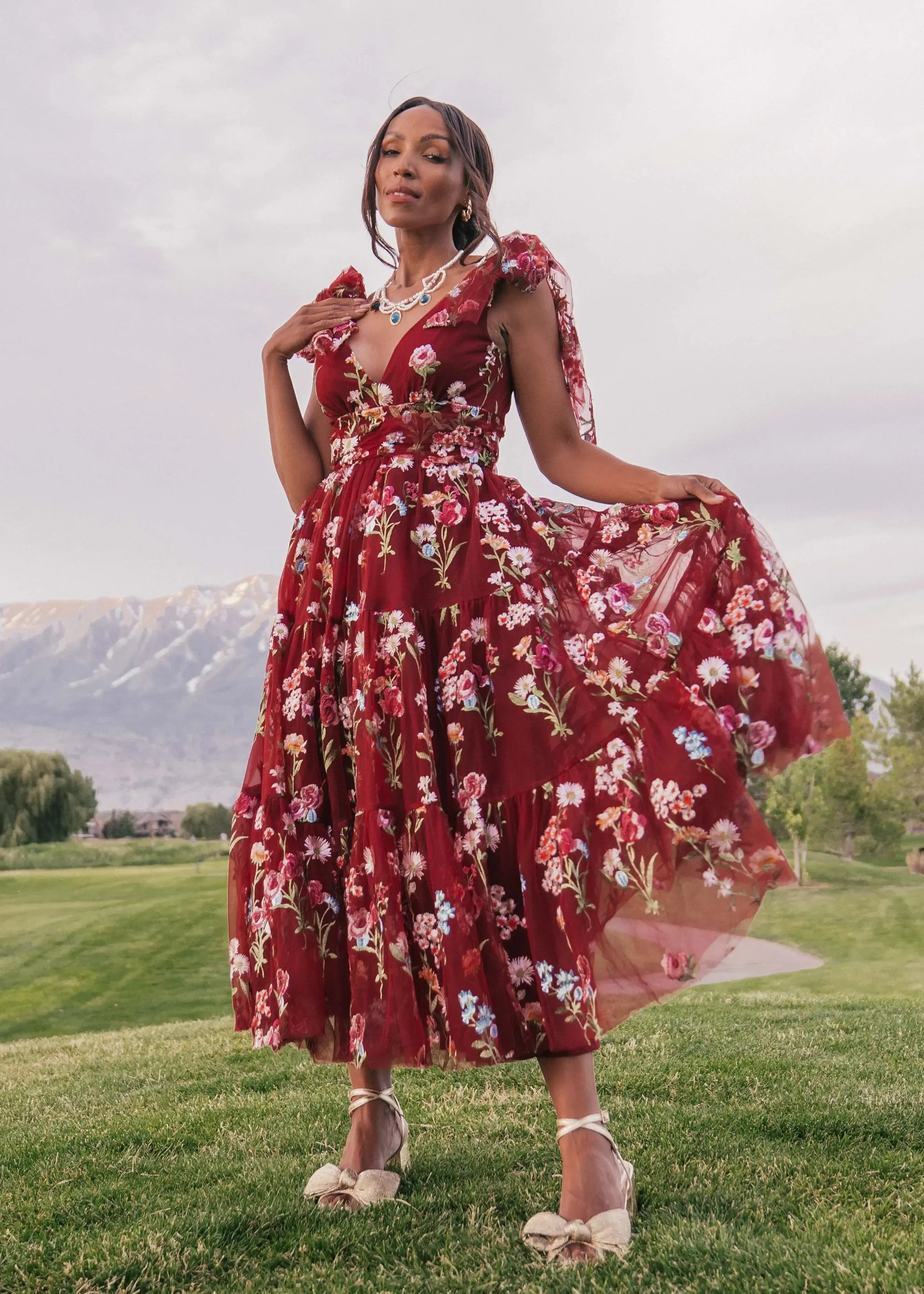 Vestido Midi Floral Margaret Rojo