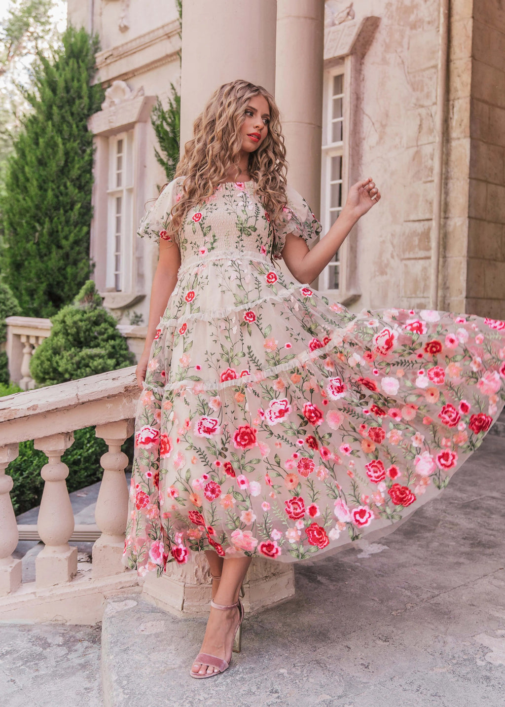 Vestido Midi Rosa - Crema