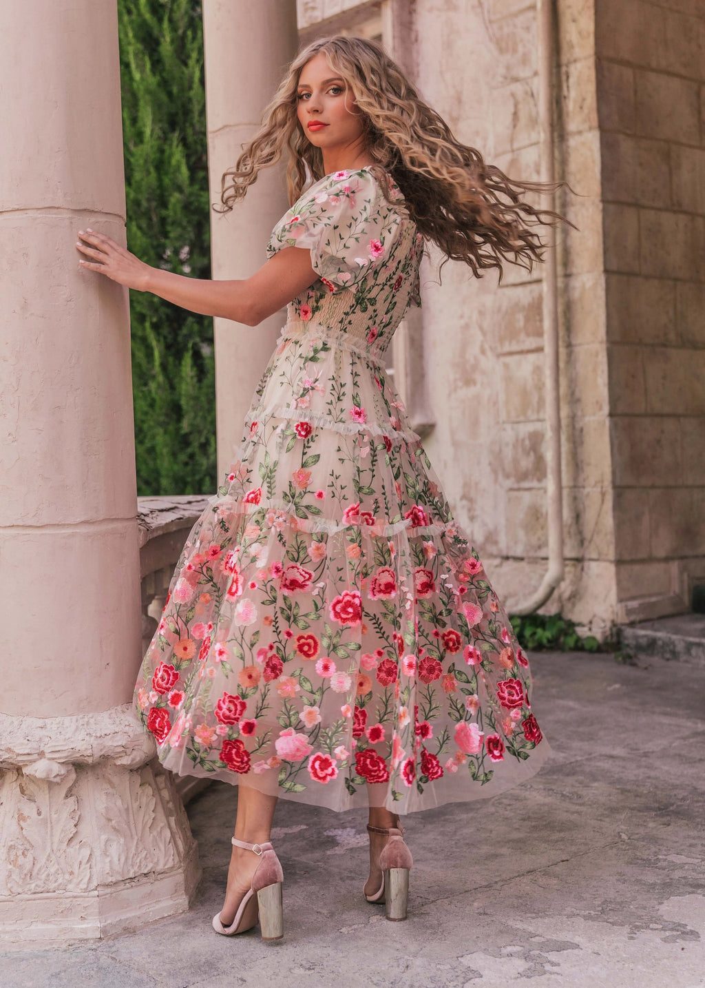 Vestido Midi Rosa - Crema