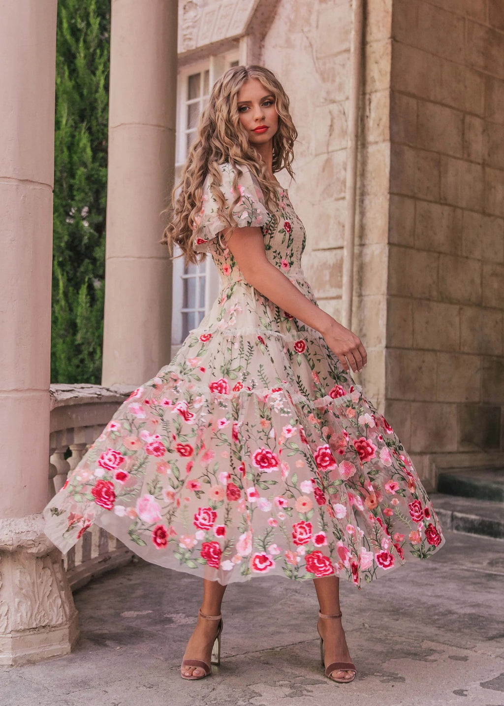 Vestido Midi Rosa - Crema