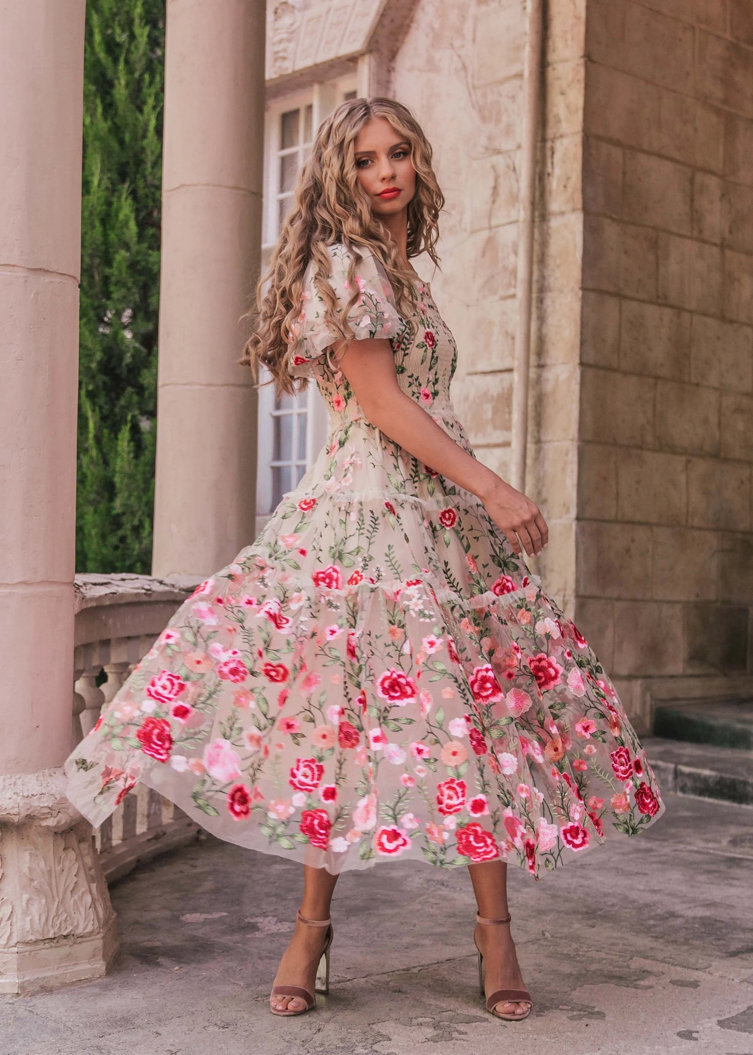Vestido Midi Rosa - Crema