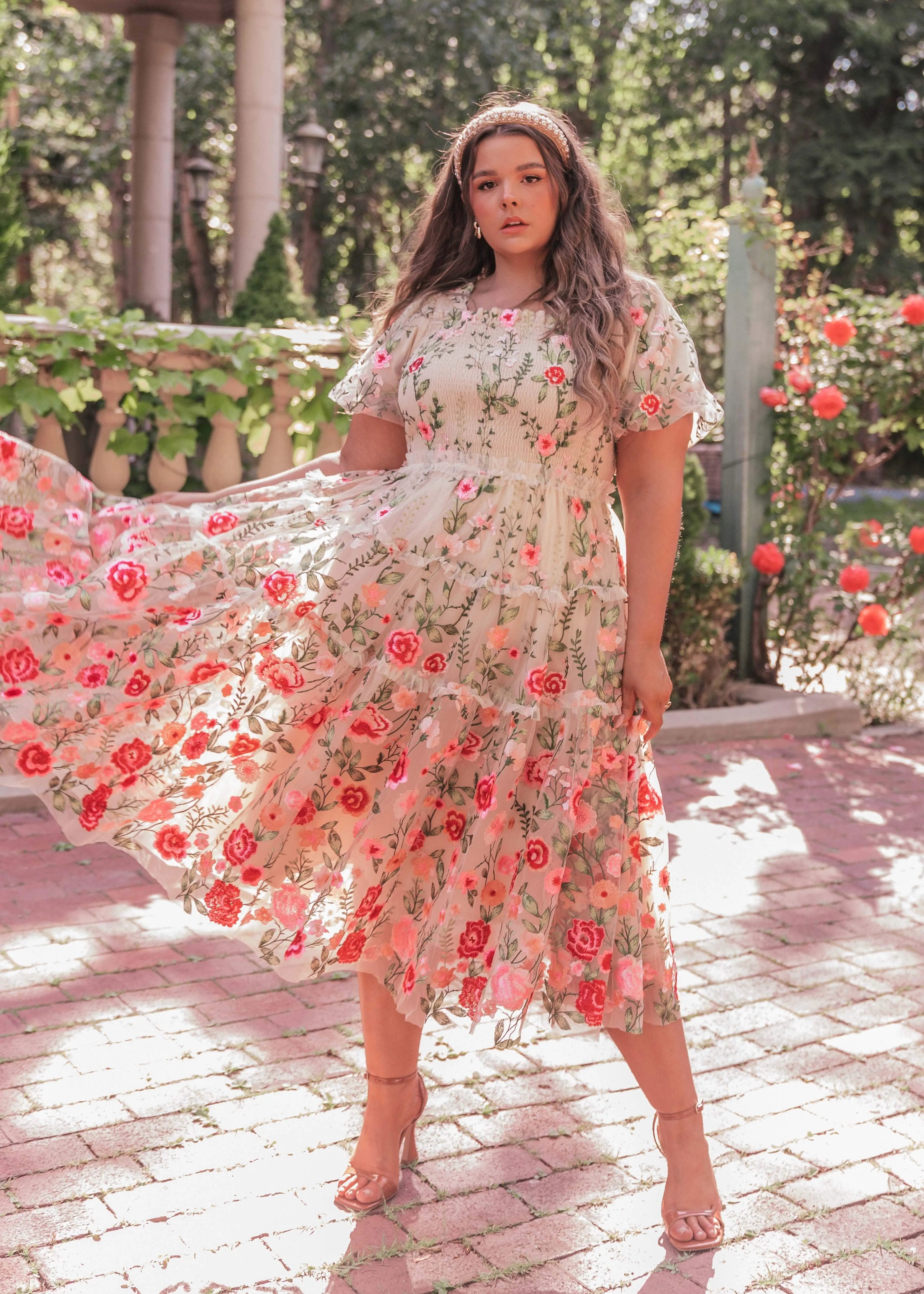 Vestido Midi Rosa - Crema