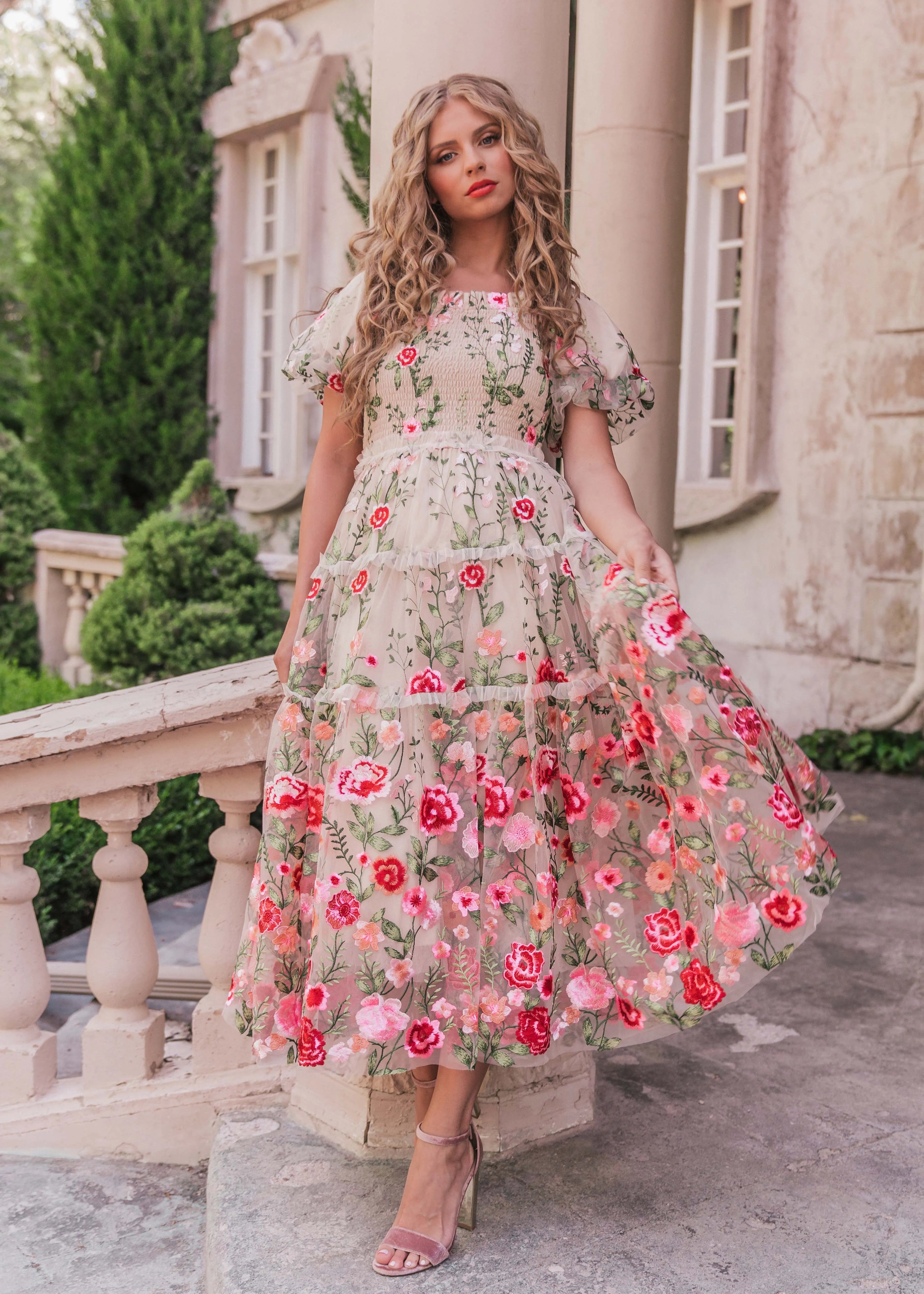 Vestido Midi Rosa - Crema