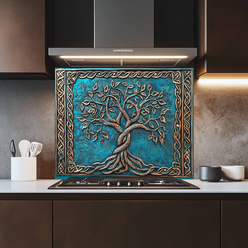 Custom Kitchen Backsplash – Aqua Heritage Tempered Glass Stove Backsplash