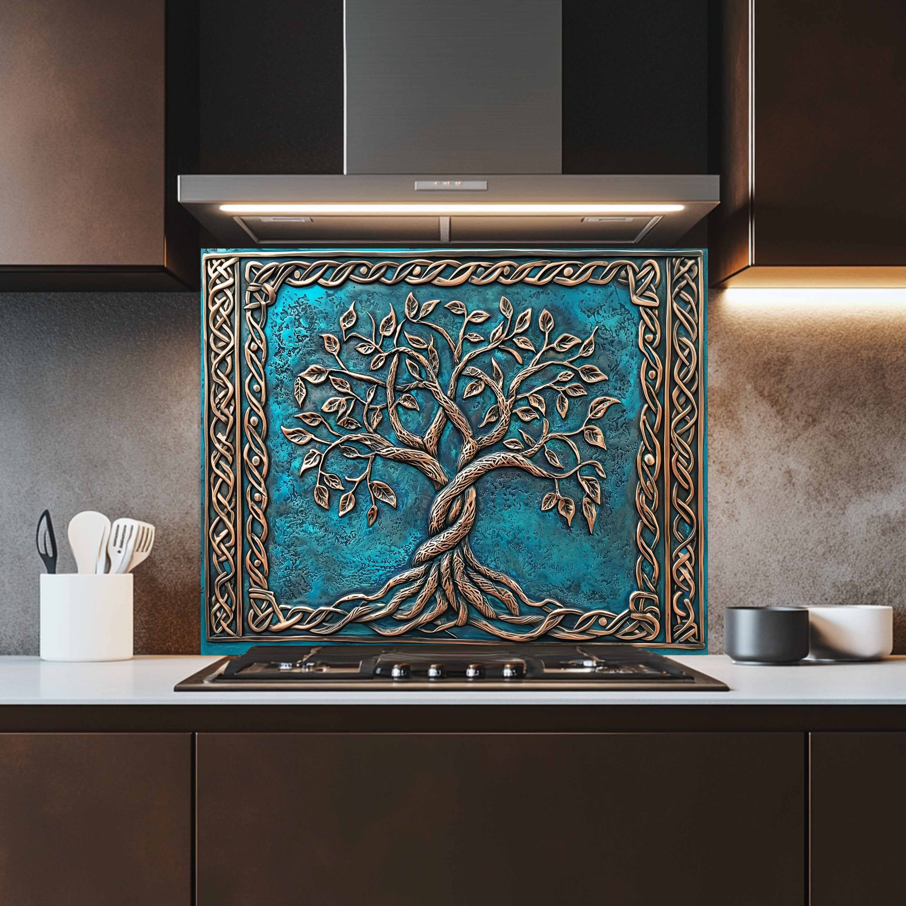 Custom Kitchen Backsplash – Aqua Heritage Tempered Glass Stove Backsplash