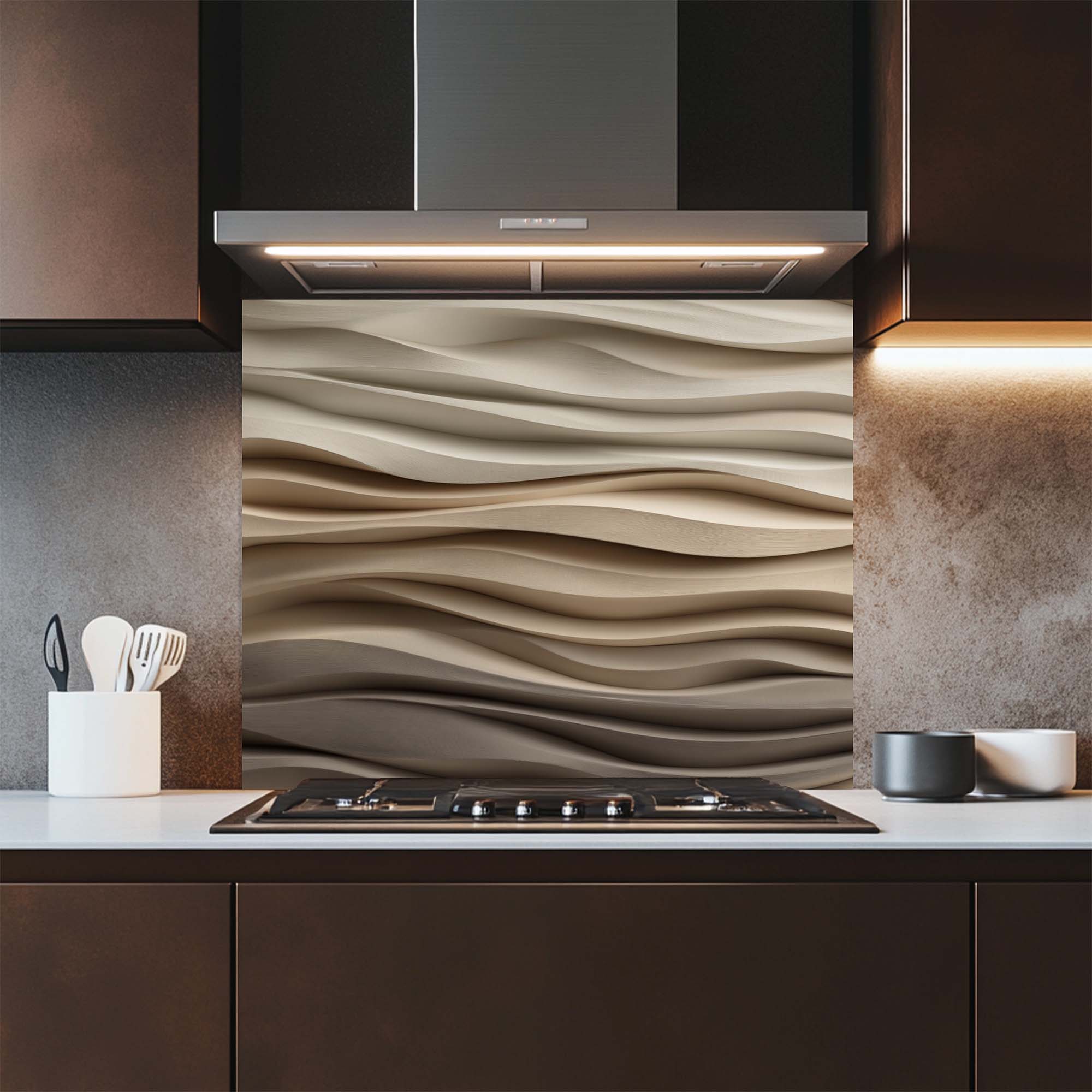 Sand Flow – Tempered Glass Backsplash for Kitchen | Neutral Earth Tone Backsplash