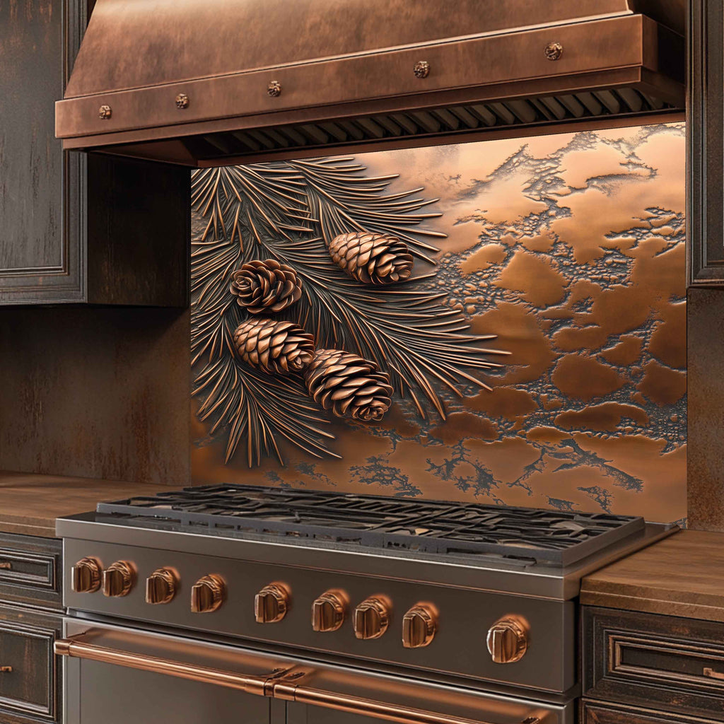 Pine Stillness Tempered Glass Backsplash – Pinecone Kitchen Backsplash Panel