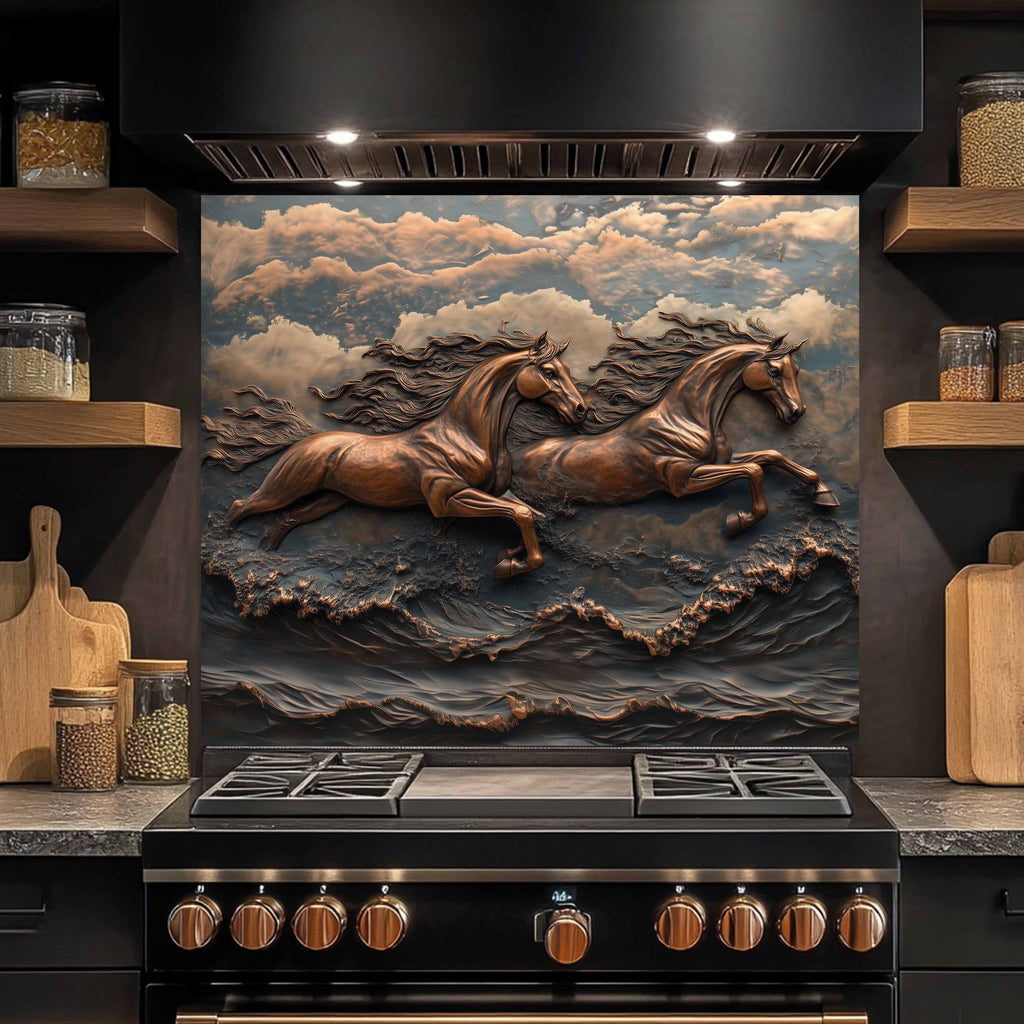 Sky Gallop Tempered Glass Backsplash – Flying Horses Kitchen Backsplash Panel