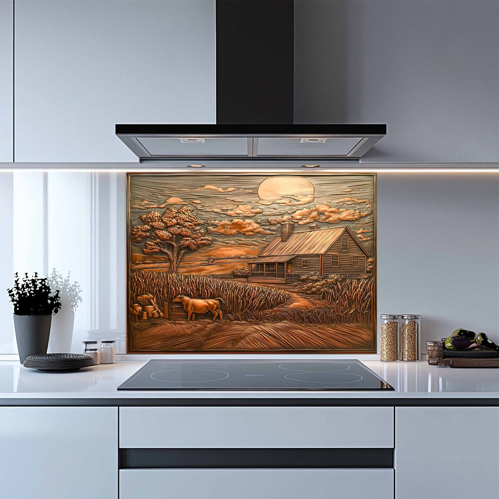 Salpicadero de cristal templado Harvest Home – Panel de salpicadero de cocina rústica estilo granja