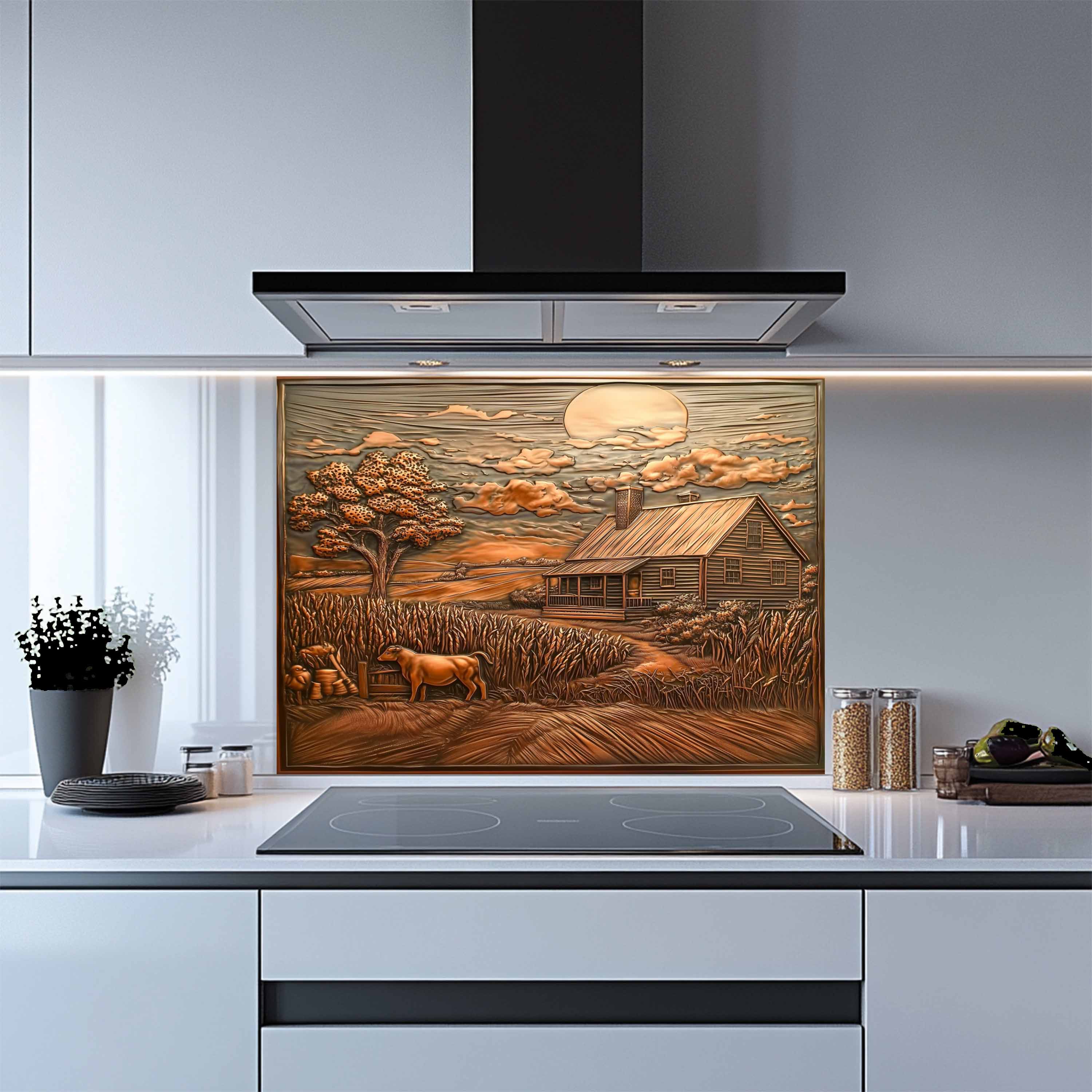 Salpicadero de cristal templado Harvest Home – Panel de salpicadero de cocina rústica estilo granja