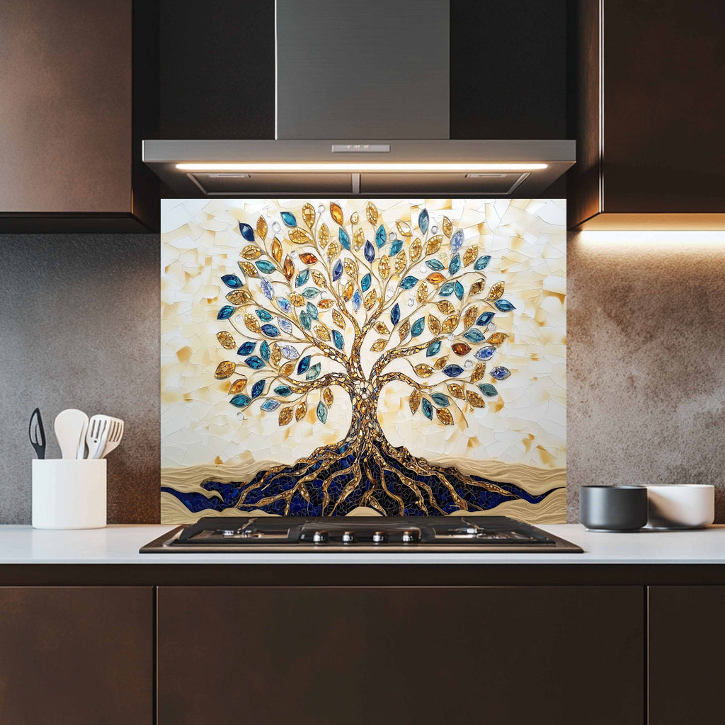 Salpicaduras de cocina personalizadas – Salpicadero de cocina de cristal templado Golden Roots