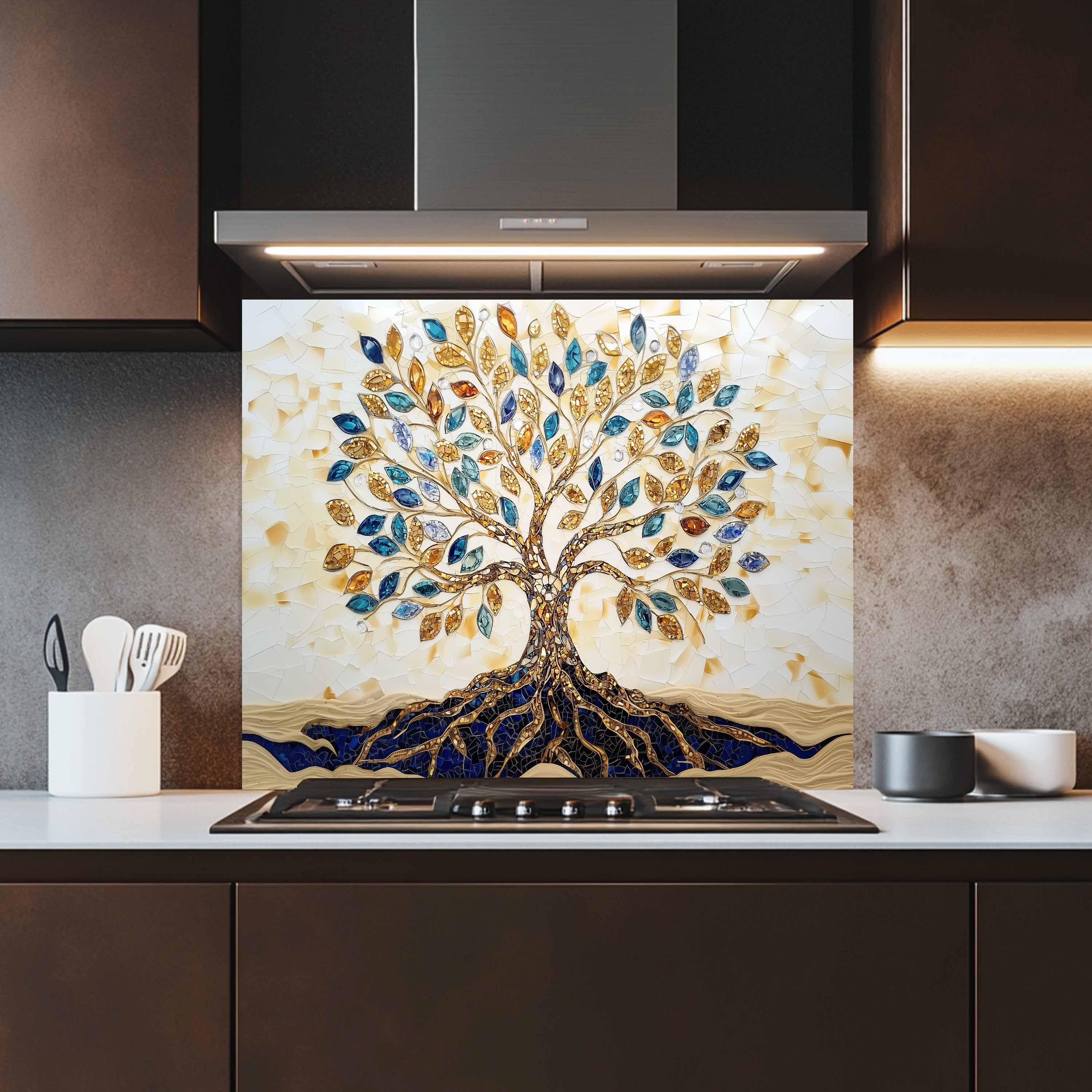 Salpicaduras de cocina personalizadas – Salpicadero de cocina de cristal templado Golden Roots