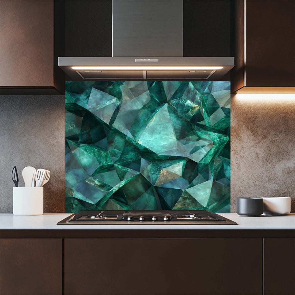 Emerald Shards – Tempered Glass Backsplash for Kitchen | Luxury Gem-Inspired Backsplash