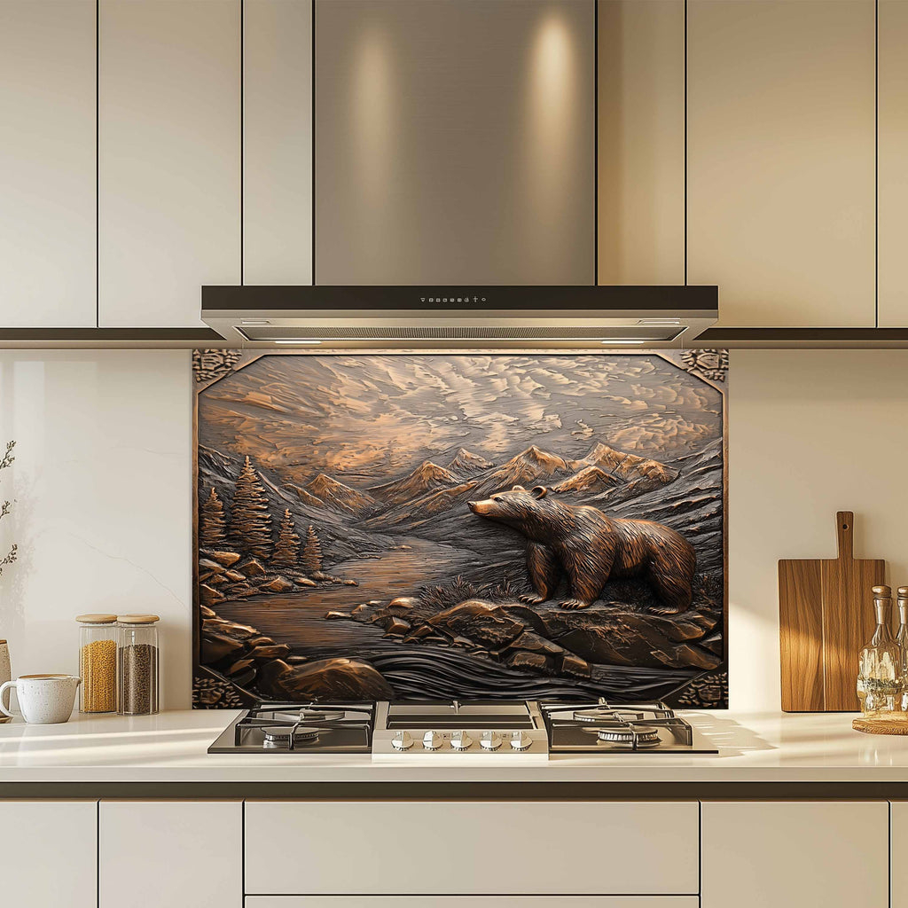 Summit Watcher Tempered Glass Backsplash – Mountain Bear Stove Glass Backsplash