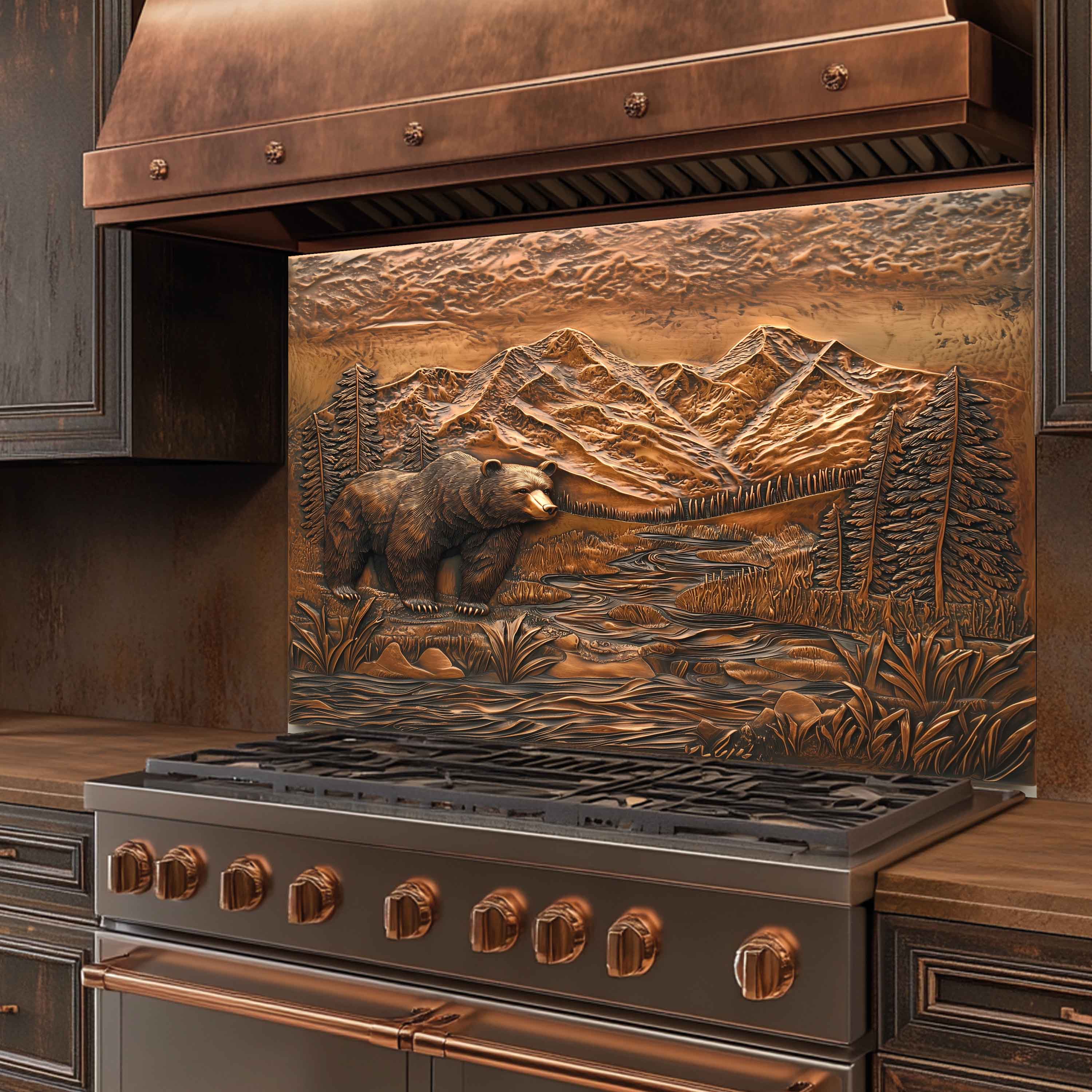River Watch Tempered Glass Backsplash – Bear and Mountain Kitchen Splashback