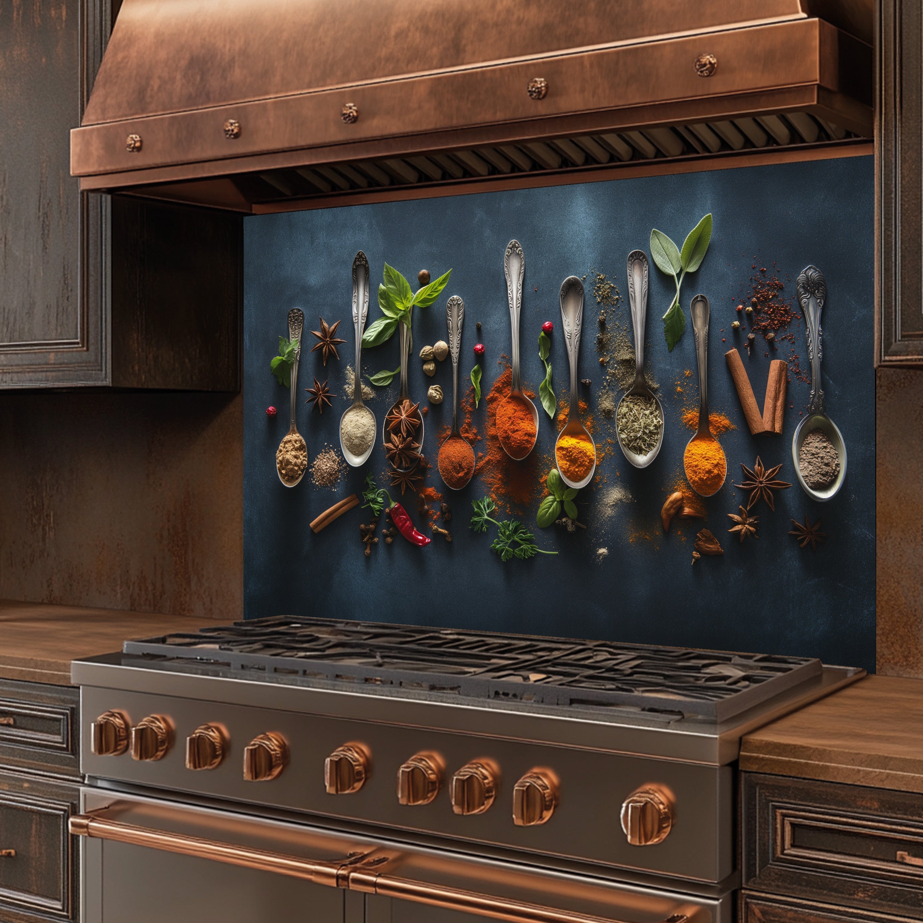 Culinary Symphony Tempered Glass Backsplash – Spice Art Kitchen Wall Decor