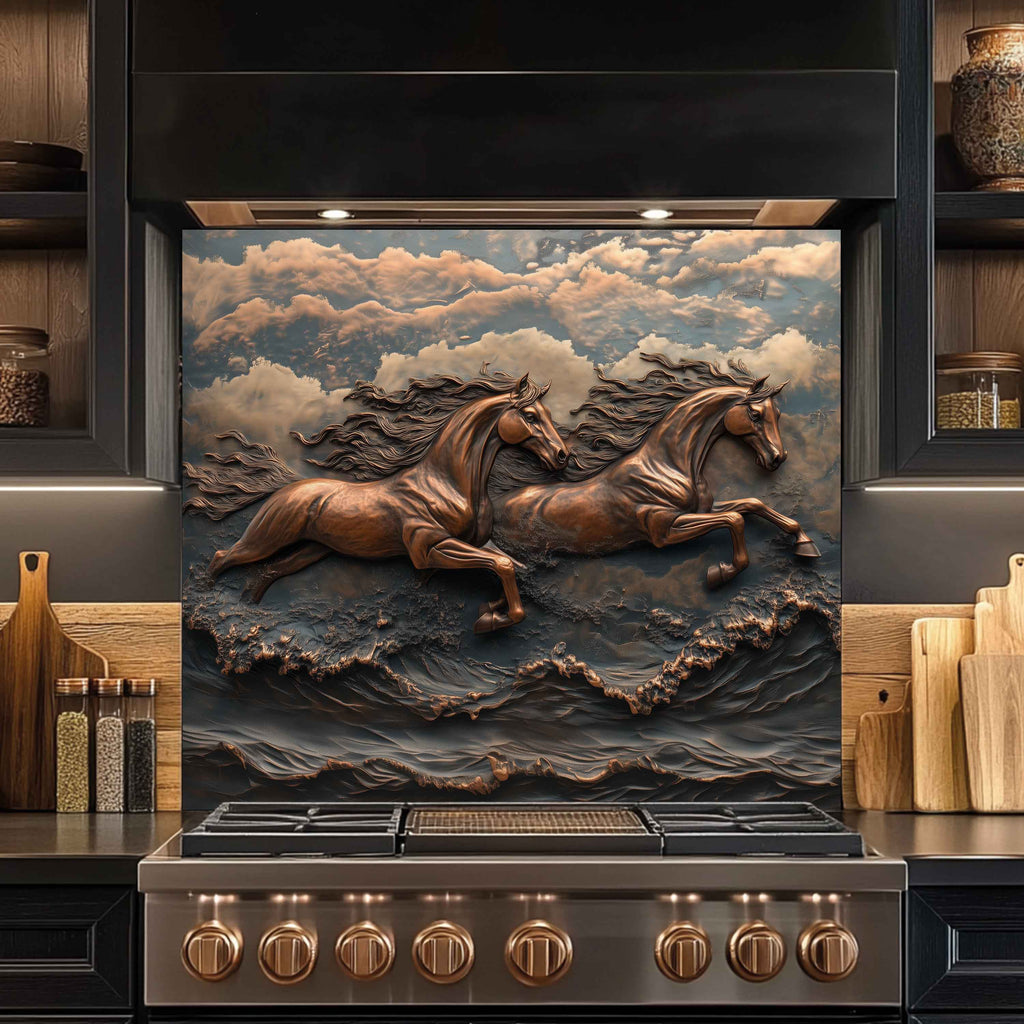 Sky Gallop Tempered Glass Backsplash – Flying Horses Kitchen Backsplash Panel