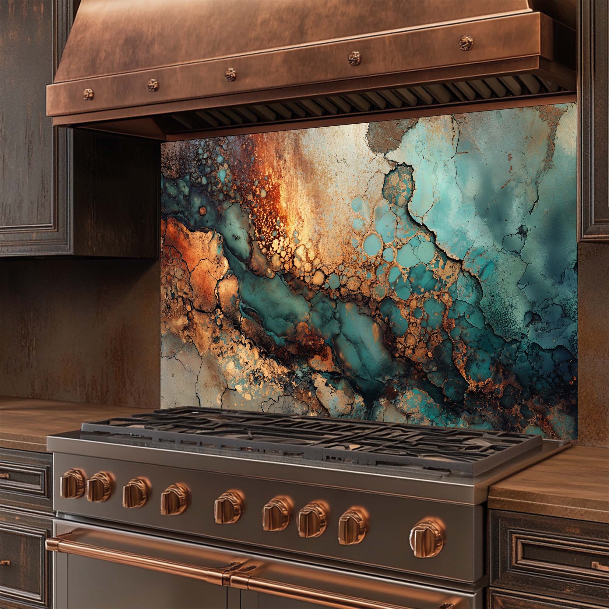Copper Current – Tempered Glass Backsplash for Kitchen | Copper Look Backsplash