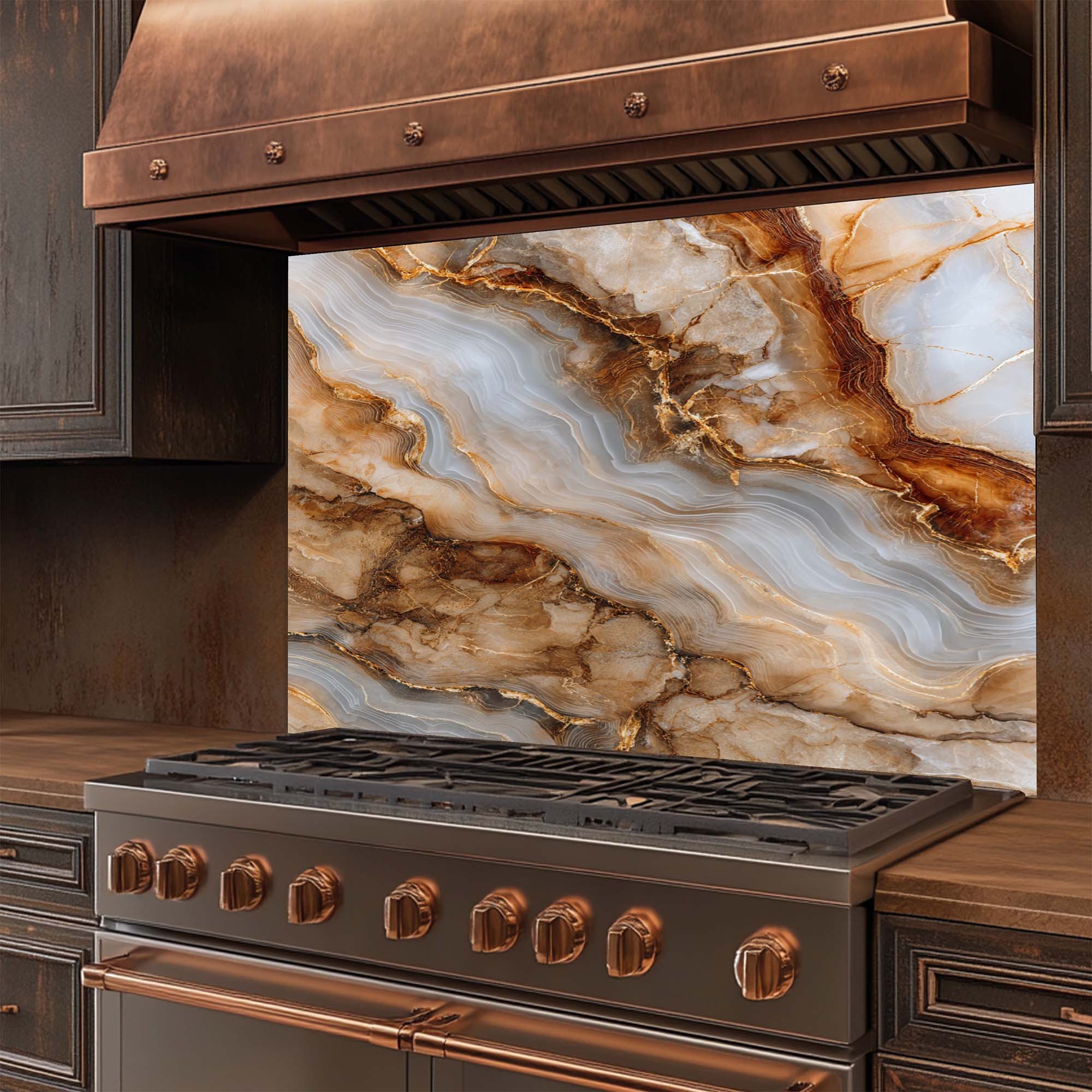Onyx Gold – Salpicadero de cristal templado para cocina | Salpicadero con aspecto de mármol y ágata