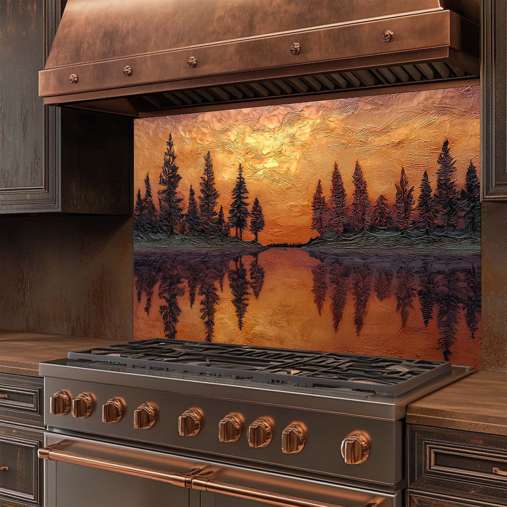 Reflejo de Atardecer – Salpicadero de Vidrio Templado para Cocina – Salpicadero de Vidrio con Aspecto Cobrizo